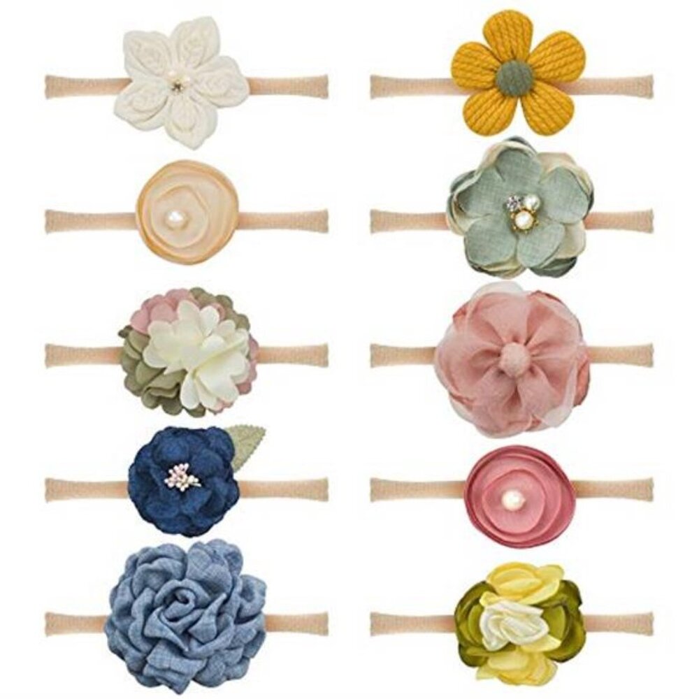 Baby Girl Hair Bows Headbands 10PCS Floral Nylon Hair Accessories Newborn Toddle
